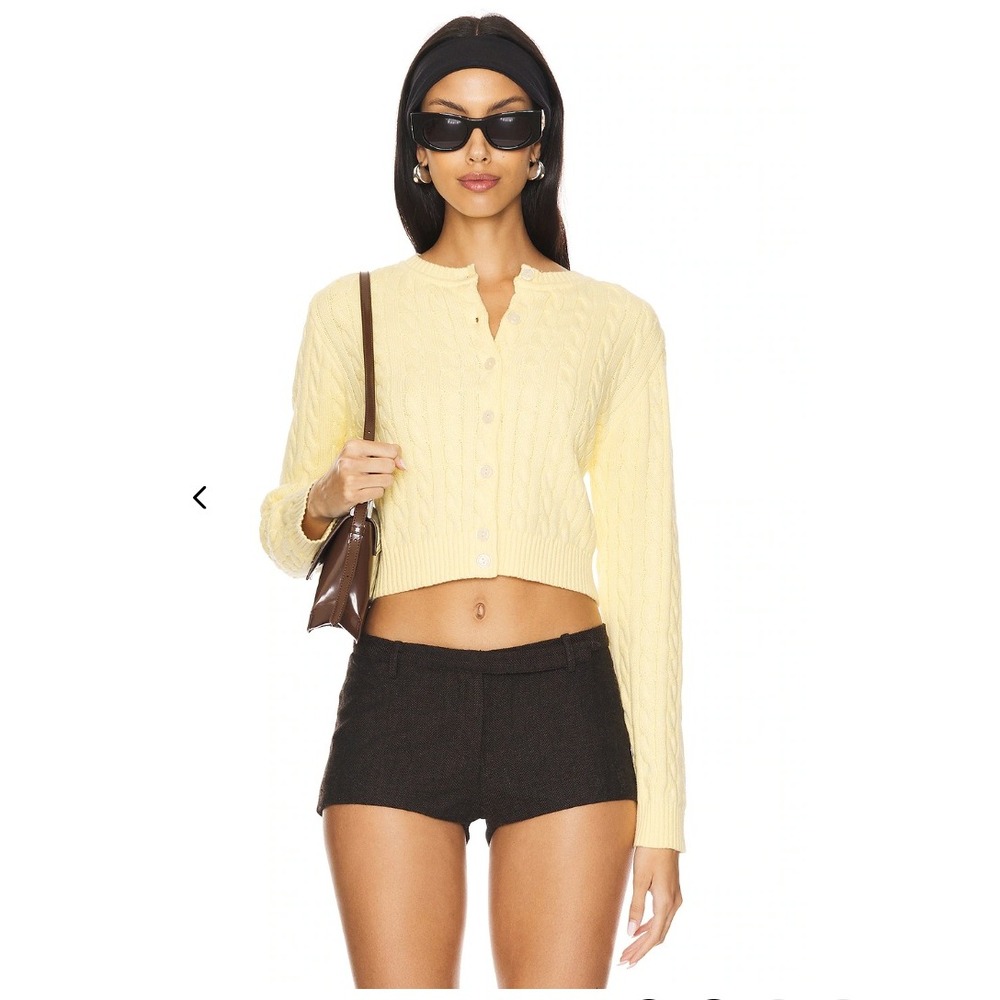 Frankies Bikinis Dudley Cable Knit Cardigan Yellow Cropped Medium Coquette